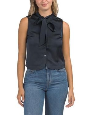 Marshalls Cropped Sleeveless Satin Bow Blouse For - Blue