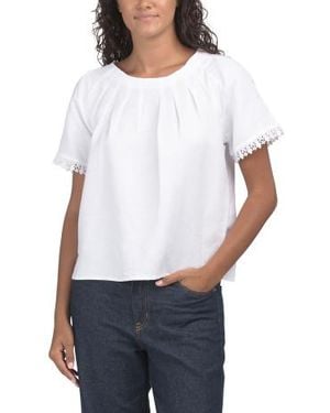 Marshalls Petite Linen Blend Pleated Refined Blouse For - White