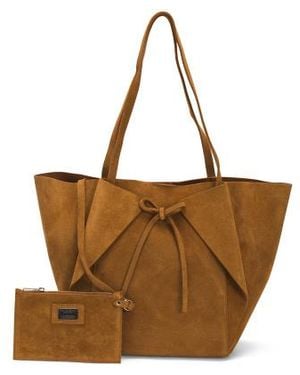 Marshalls Suede Unlined Soft Tote With Bow Front For - Brown