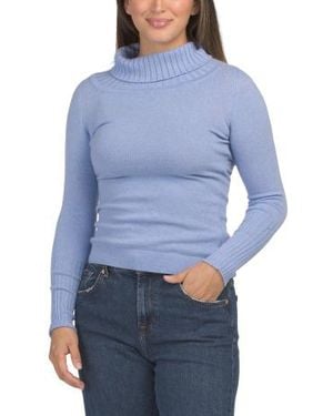 Marshalls Cashmere Classic Ribbed Roll Neck Sweater - Blue