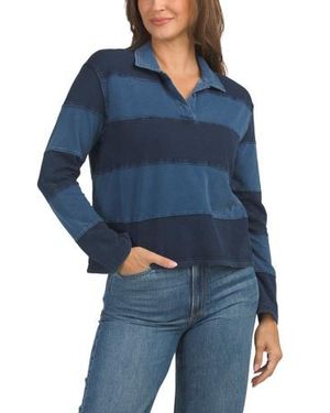 Marshalls Denim French Terry Long Sleeve Polo T-Shirt For - Blue