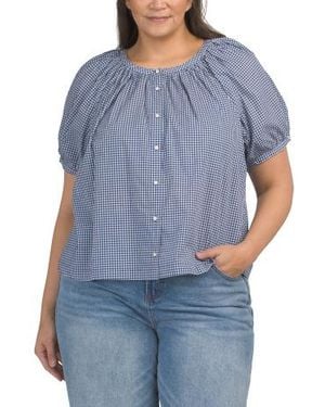 Marshalls Plus Gingham Button Front Top For - Blue