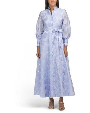 Marshalls Long Sleeve Floral Embroidered Maxi Dress With Buttons For - Blue