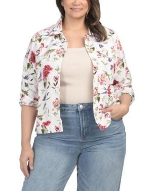 Marshalls Plus Linen Blend Floral Jacket For - Blue