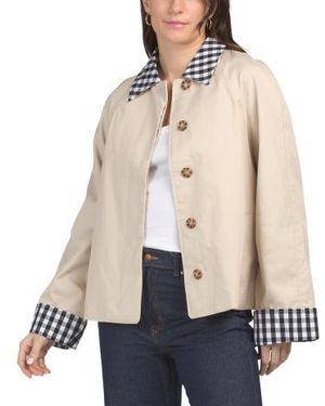 Marshalls Cropped Trench With Hidden Placket And Gingham Collar For - Natural