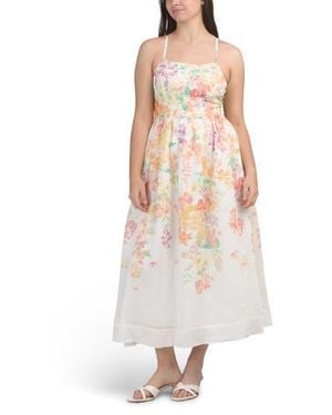 Marshalls Linen Blend Sleeveless Placement Print Maxi Dress - White