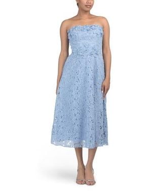 Marshalls Strapless 3D Floral Lace Tea-Length Dress For - Blue