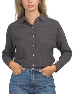 Marshalls Easy Raglan Sleeve Button Down Shirt For - Gray