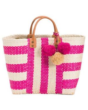 Marshalls Large Handwoven Collins Sisal Tote With Leather Handles For - Pink
