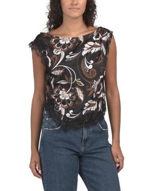 Marshalls Paisley Satin Lace Top For - Black