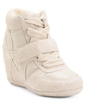 Marshalls Suede And Leather Bowffy Wedge Sneakers For - Natural