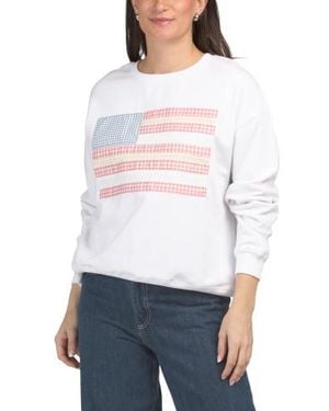 Marshalls Fleece Lined Usa Flag Patched Sweatshirt For - White