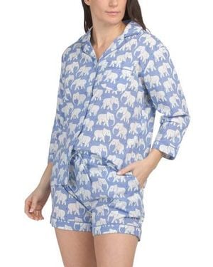 Marshalls Cotton Elephant Print Top And Shorts Pajama Set For - Blue