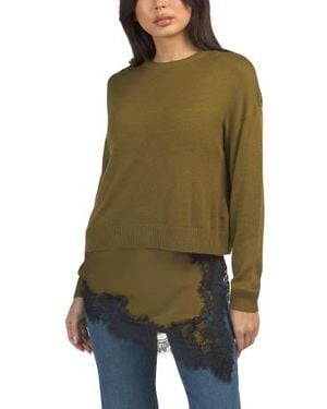 Marshalls 2Pc Cashmere Blend Crew Neck Sweater With Satin Lace Camisole Set - Green