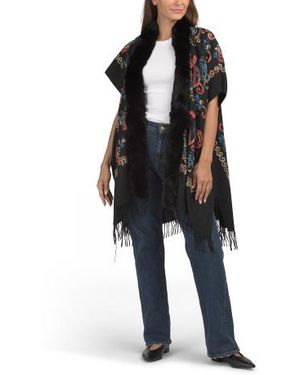 Marshalls Floral Embroidered Kimono With Faux Fur Trim For - Black