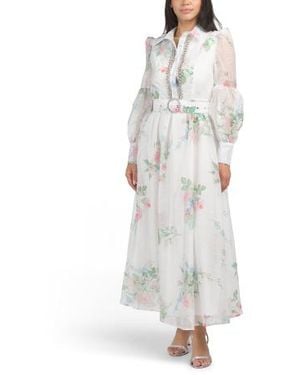 marshalls white maxi dress Marshalls Long Sleeve Floral Maxi Dress With Rhinestone Embellished  Neckline For in Green
