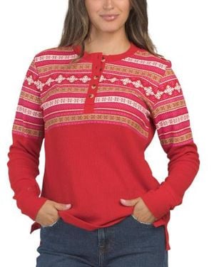 Marshalls Printed Fair Isle Thermal Knit Long Sleeve Top For - Red