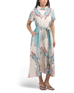 Marshalls Linen Blend Short Sleeve Belted Maxi Dress For - Blue