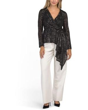 Marshalls Long Sleeve Faux Wrap Asymmetrical Sequin Top For - Black