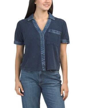 Marshalls French Terry Cuff Sleeve 1 Pocket Button Front Shirt For - Blue