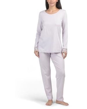 Marshalls 2Pc Cotton Blend Kalea Pajama Top With Tulle Cuffs And Pants Set For - Gray