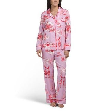 Marshalls Cotton Blend Apres Ski Toile Long Sleeve Top And Pants Pajama Set For - Pink