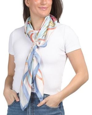 Marshalls Floral Satin Square Scarf With Faux Pearl Scarf Ring For - White