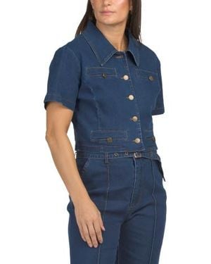 Marshalls Short Sleeve Denim Button Down Top For - Blue