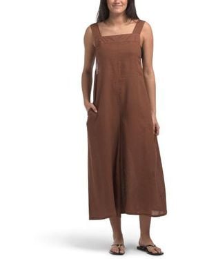 Marshalls Linen Blend Thick Strap Jumpsuit Swim Cover-Up For - Brown