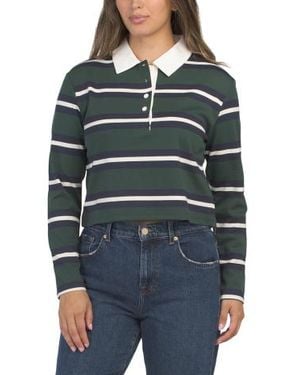 Marshalls Long Sleeve Crew Neck Cropped Rugby Top With Interior Placket For - Gray