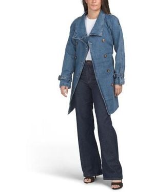 Marshalls Shawl Collar Double Breasted Denim Belted Trench Coat For - Blue