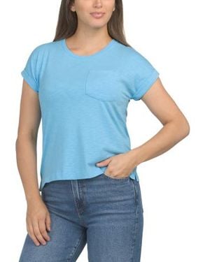 Marshalls Short Sleeve Crew Neck T-Shirt With Turn Back Cuff And Pocket For - Blue
