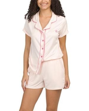 Marshalls Short Sleeve Top And Shorts Pajama Set With Contrast Trim For - White