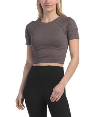 Marshalls Seamless Cropped T-Shirt With Camo Crochet Shoulders For - Gray