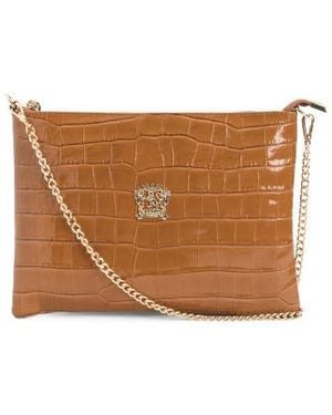 Marshalls Patent Leather Croc Embossed Pouch Wristlet For - Brown