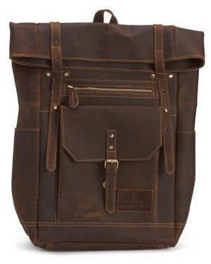 Marshalls Leather Traveler Backpack With Flag Patch For - Brown