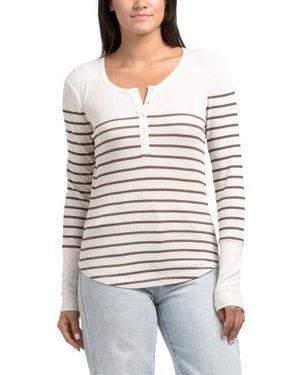 Marshalls Thermal Forever Striped Henley Top For - White