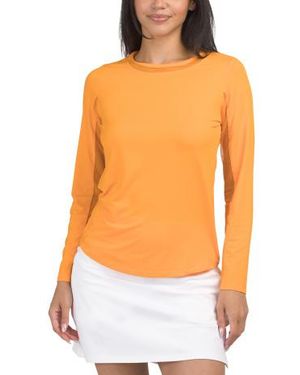 Marshalls Upf 50 Cooling Long Sleeve Crew Neck Top With Mesh Panels For - Orange