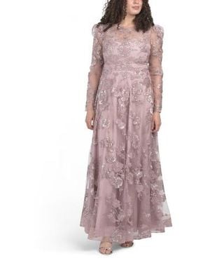 Marshalls Long Sleeve Lace Embellished Gown For - Purple