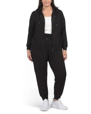 Marshalls Plus 2Pc Knit Fleece Lined Hoodie And Drawstring Waist Sweatpants Set For - Black