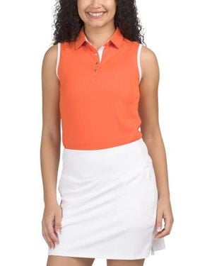 Marshalls Upf 40 Jacquard Knit Contrast Tipped Catrina Sleeveless Polo T-Shirt For - Orange