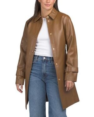 Marshalls Snap Button Front Faux Leather Jacket With Tie Belt For - Blue