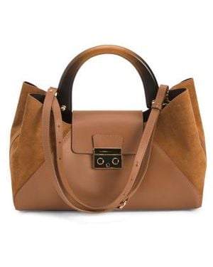 Marshalls Suede And Leather East West Side Wide Handle Satchel For - Brown