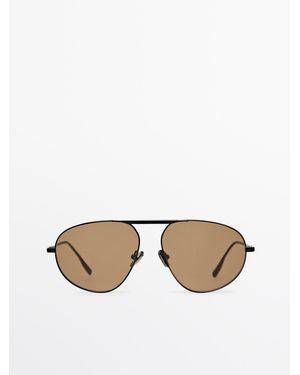 MASSIMO DUTTI Metal Aviator Sunglasses - Black