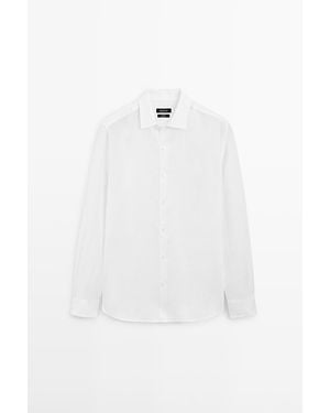 MASSIMO DUTTI Extrafijn Linnen Overhemd Regular Fit - Wit