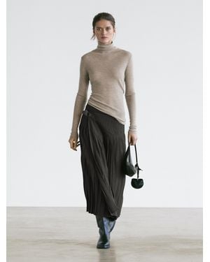 MASSIMO DUTTI Pleated Midi Skirt With Appliqué - White
