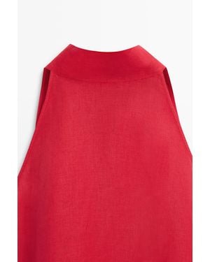 MASSIMO DUTTI 100% Linen Flowing Halter Top - Red