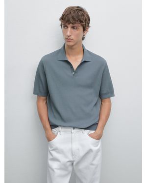 MASSIMO DUTTI Polo Punto Rib 100% Algodón - Azul