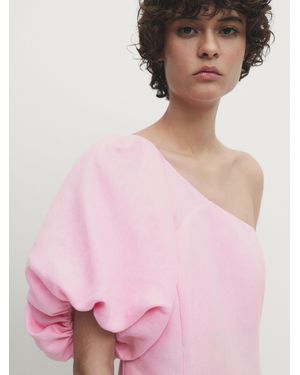 MASSIMO DUTTI Long Linen Dress With Puff Sleeves - Pink