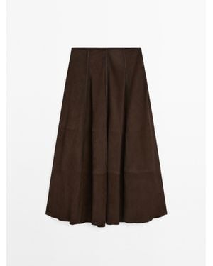 MASSIMO DUTTI Suède Leren Klokkende Midirok - Bruin